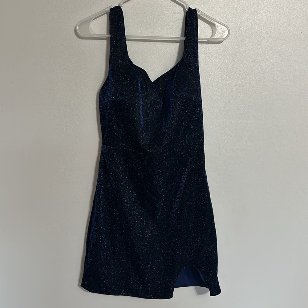 Navy blue sparkly dress, perfect for homecoming or wedding or cocktail party
